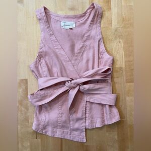 By Anthropologie Linen Blend Cropped Pink Wrap Vest